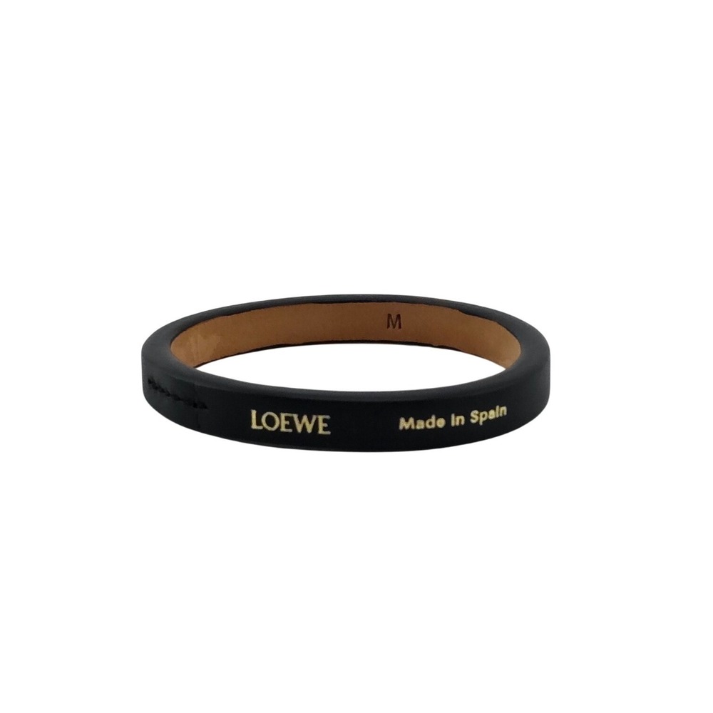 Loewe Black Calfskin Leather Thin Bangle Bracelet Size M Made in Spain Gold Logo